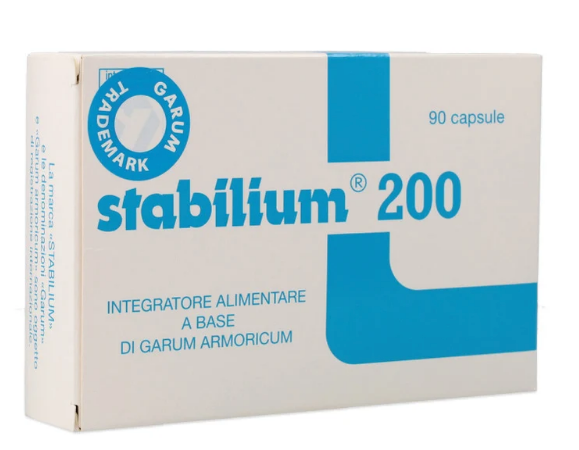 Stabilium 200, integratore a base di Garum Armoricum, confezione blister da 90 perle