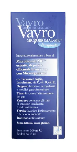 Confezione Vayro Microbiomal-ME, integratore a base di piante officinali fermentate con microrganismi, flacone 500 ml